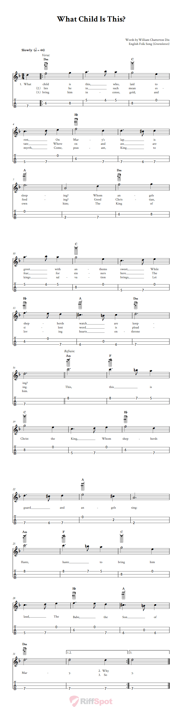 What Child Is This? Loog Guitar Tab