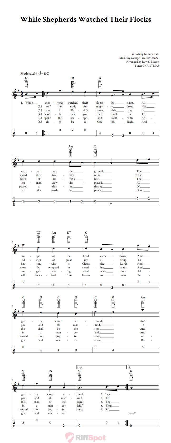While Shepherds Watched Their Flocks Loog Guitar Tab