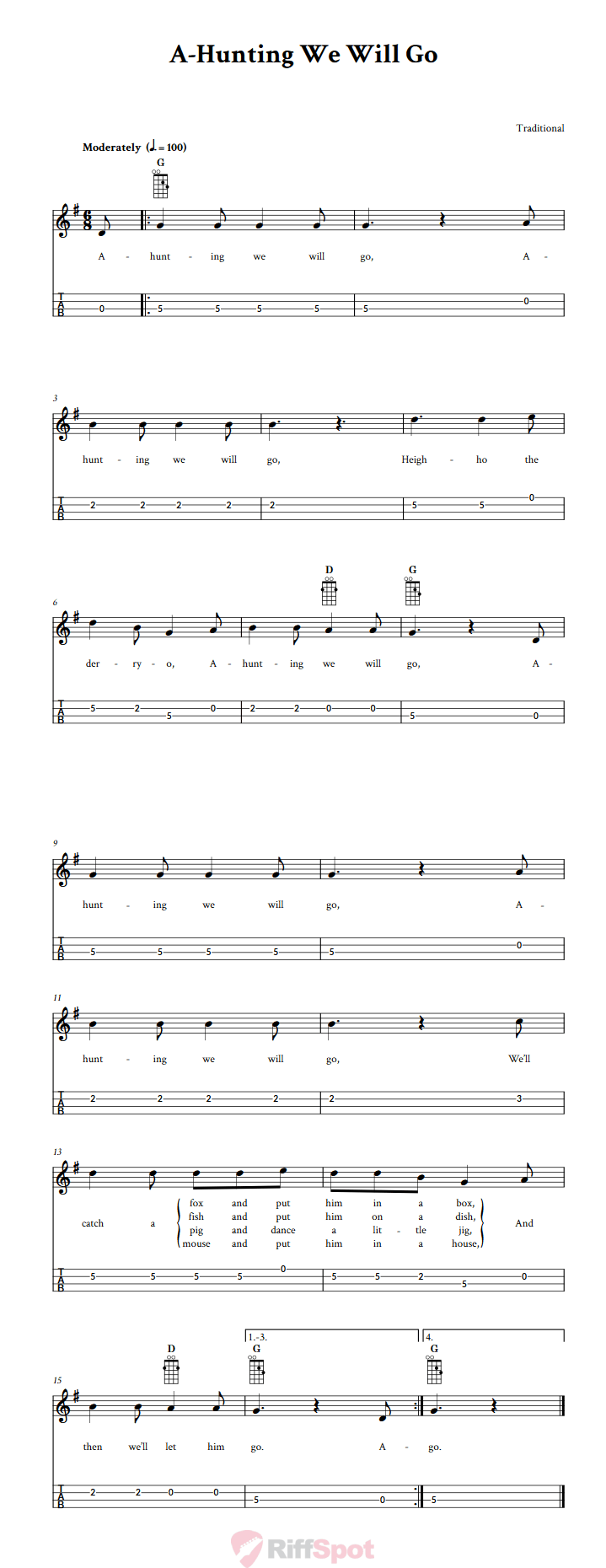 A-Hunting We Will Go Mandolin Tab
