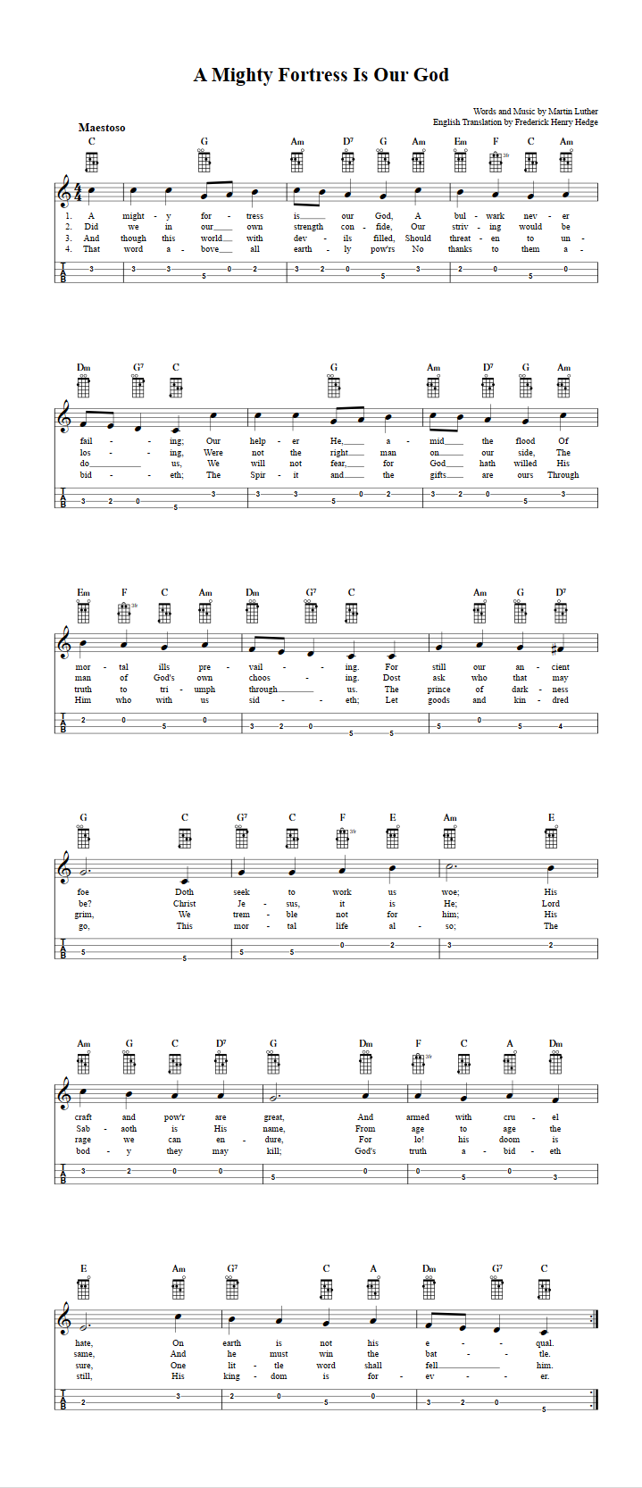 A Mighty Fortress Is Our God Mandolin Tab