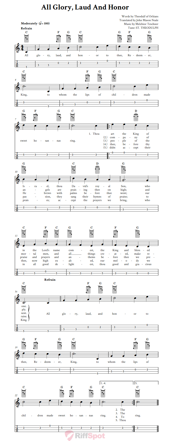 All Glory, Laud And Honor Mandolin Tab