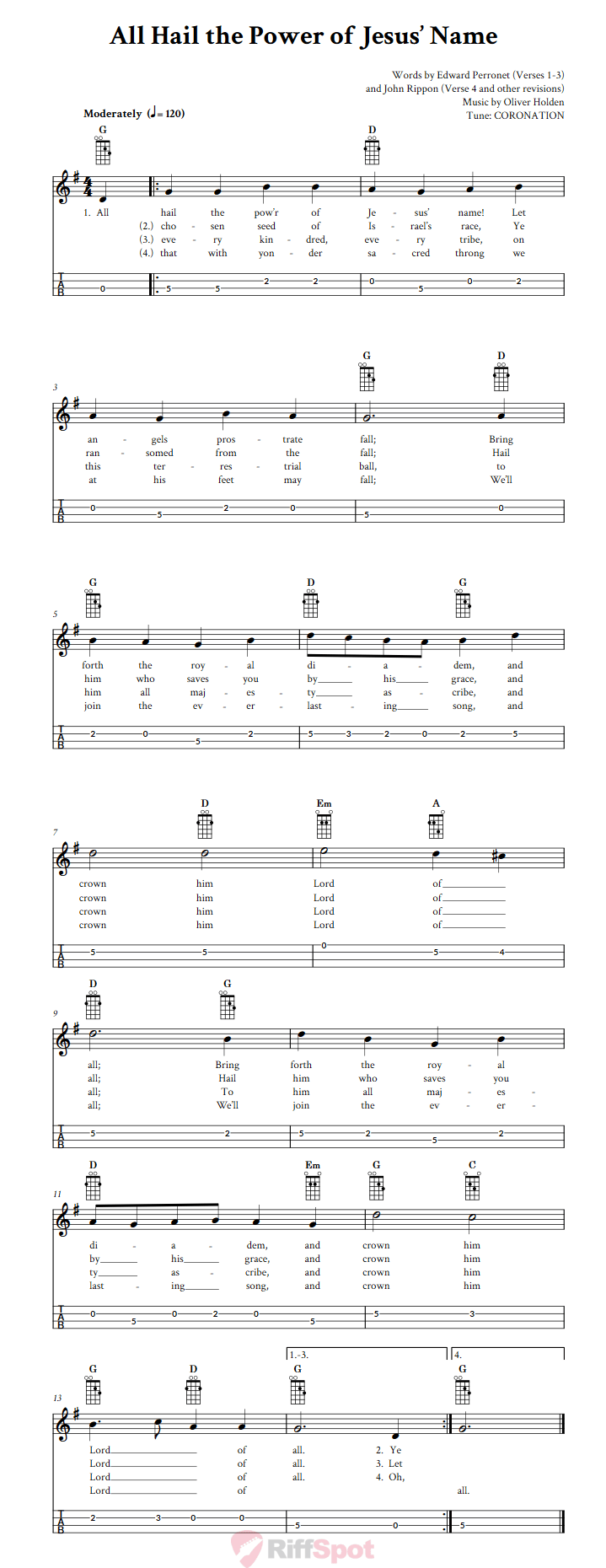 All Hail the Power of Jesus' Name Mandolin Tab