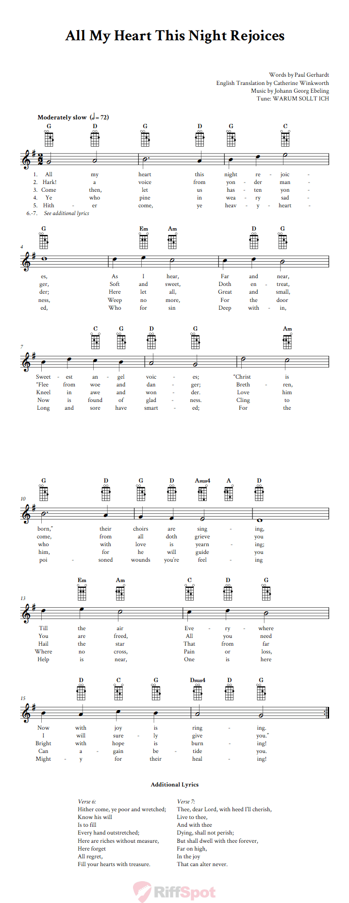 All My Heart This Night Rejoices Mandolin Chords and Vocal Sheet Music