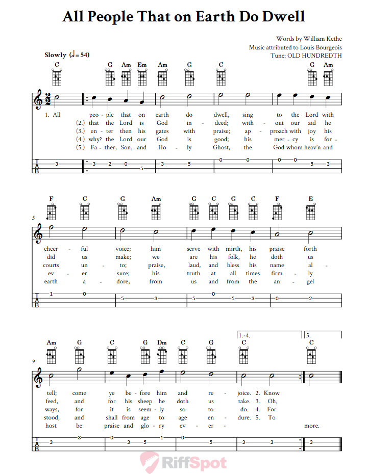 All People That On Earth Do Dwell Mandolin Tab