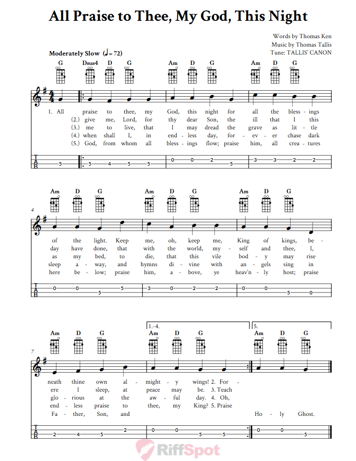 All Praise to Thee, My God, This Night Mandolin Tab