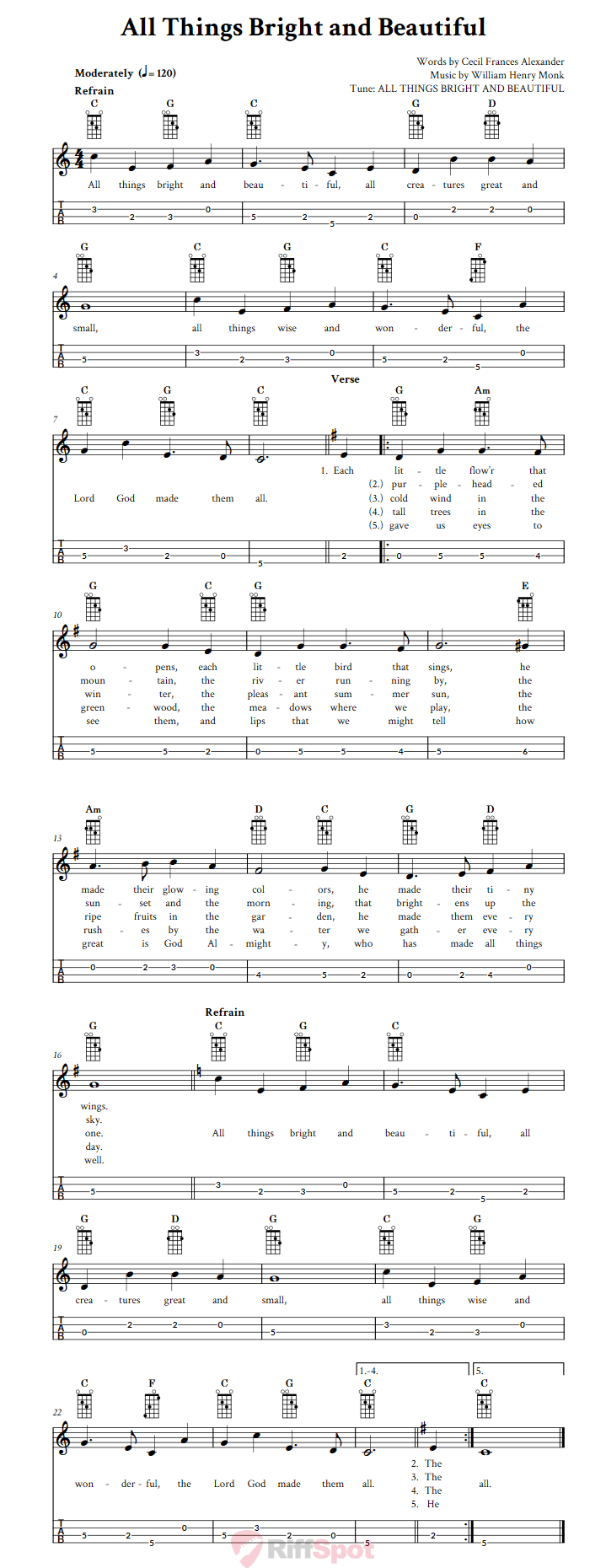 All Things Bright and Beautiful Mandolin Tab