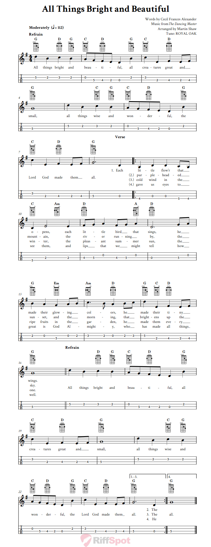 All Things Bright and Beautiful Mandolin Tab