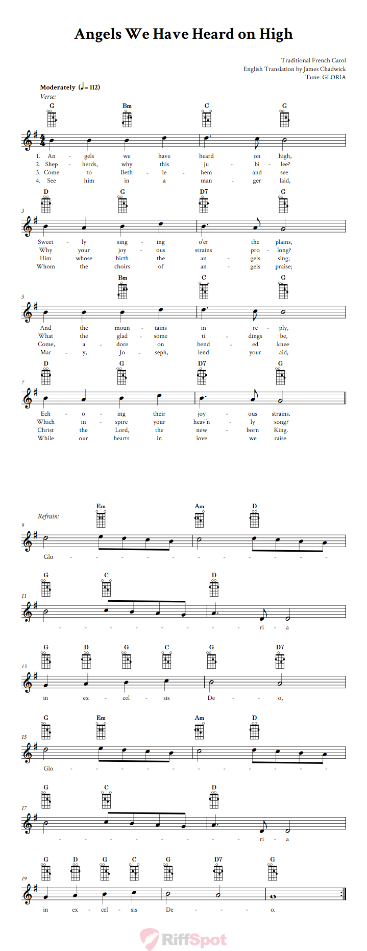 Angels We Have Heard on High Mandolin Chords and Vocal Sheet Music