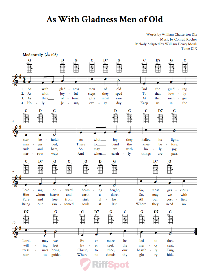 As With Gladness Men of Old Mandolin Chords and Vocal Sheet Music