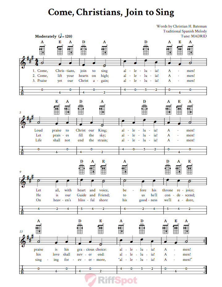 Come, Christians, Join to Sing Mandolin Tab