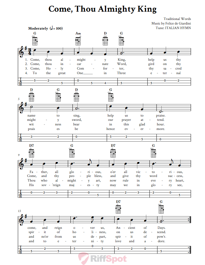 Come, Thou Almighty King Mandolin Tab