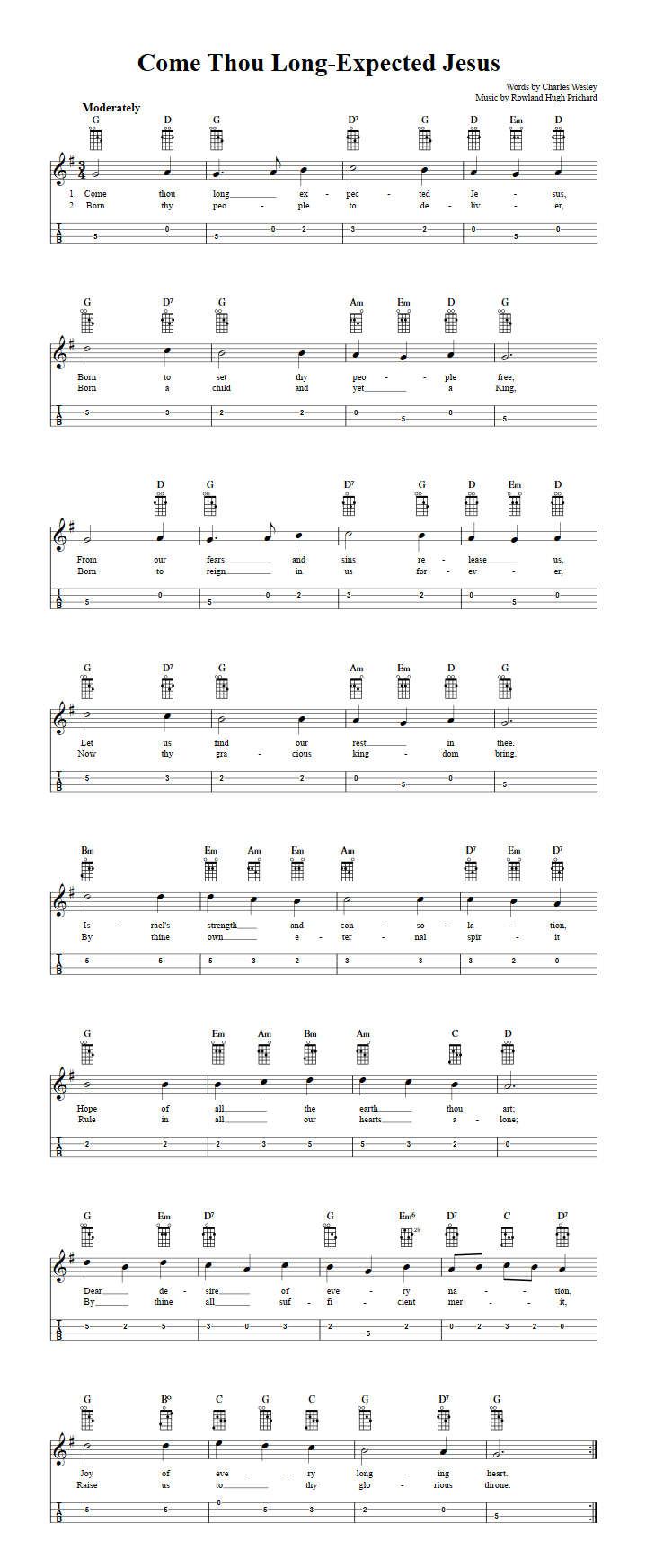 Come Thou Long-Expected Jesus Mandolin Tab