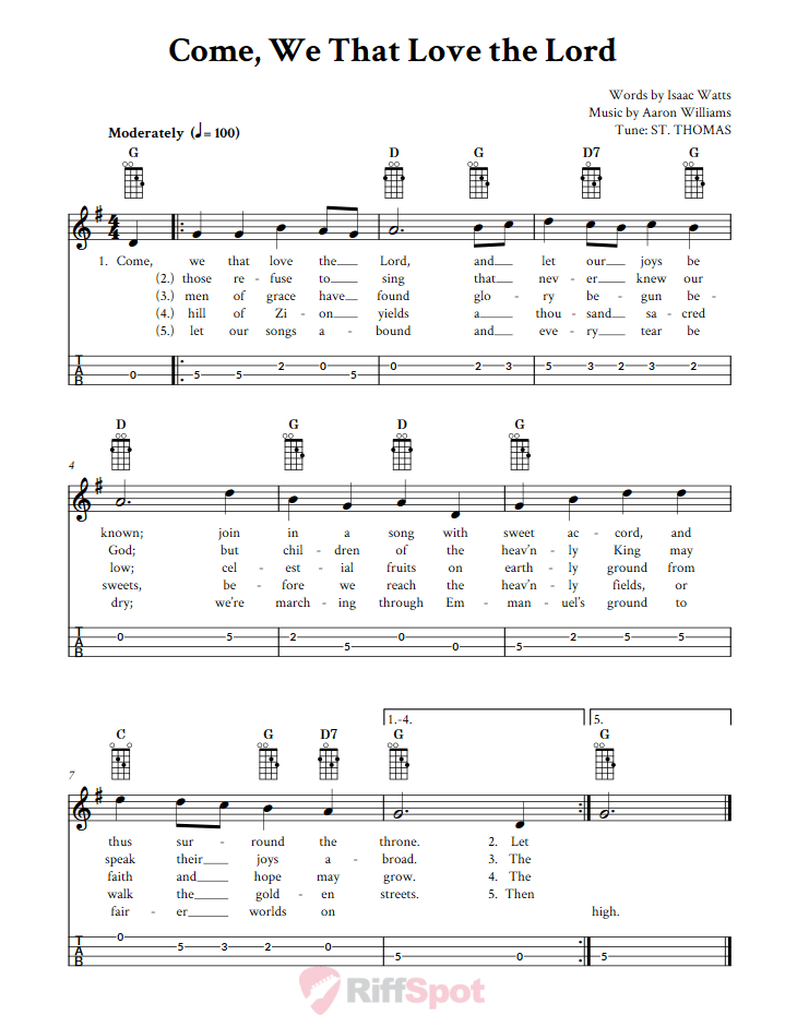 Come, We That Love the Lord Mandolin Tab