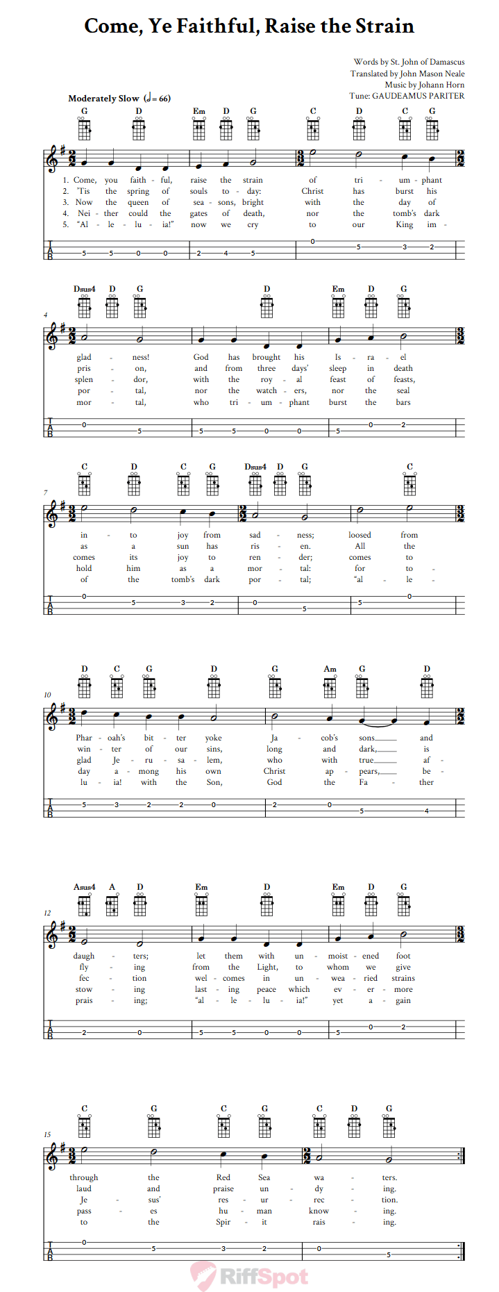 Come, Ye Faithful, Raise the Strain Mandolin Tab