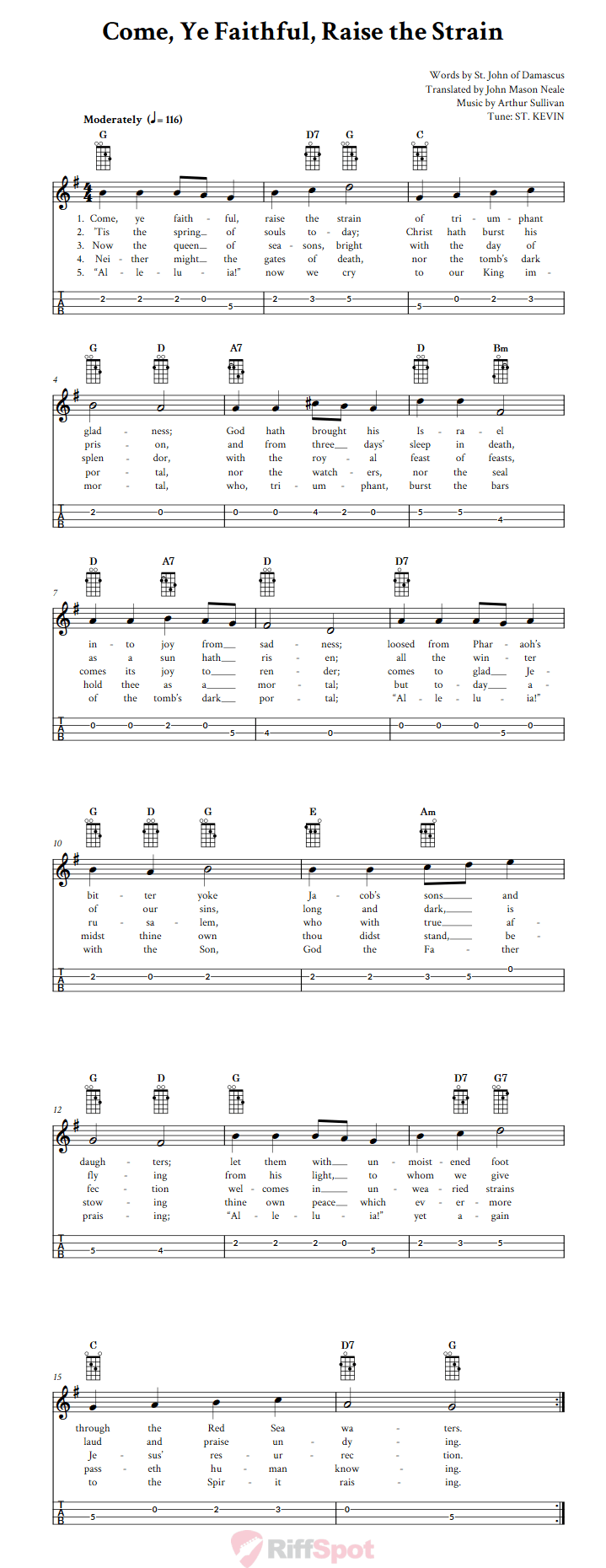 Come, Ye Faithful, Raise the Strain Mandolin Tab