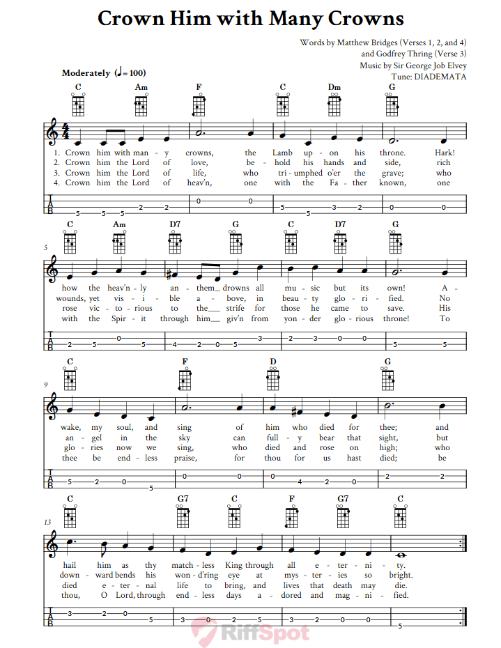Crown Him with Many Crowns Mandolin Tab