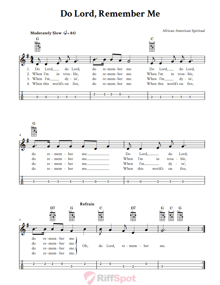 Do Lord, Remember Me Mandolin Tab