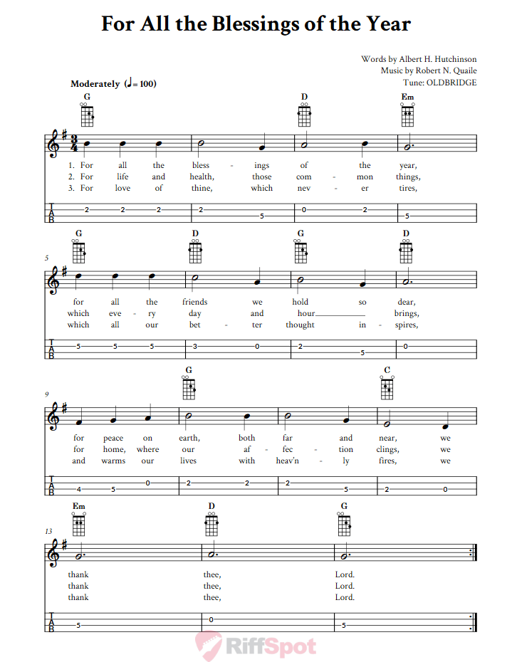 For All the Blessings of the Year Mandolin Tab