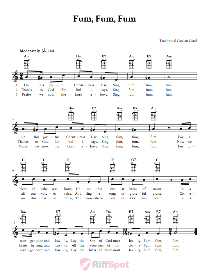 Fum, Fum, Fum Mandolin Chords and Vocal Sheet Music