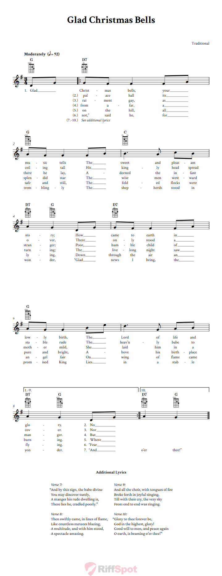 Glad Christmas Bells Mandolin Chords and Vocal Sheet Music