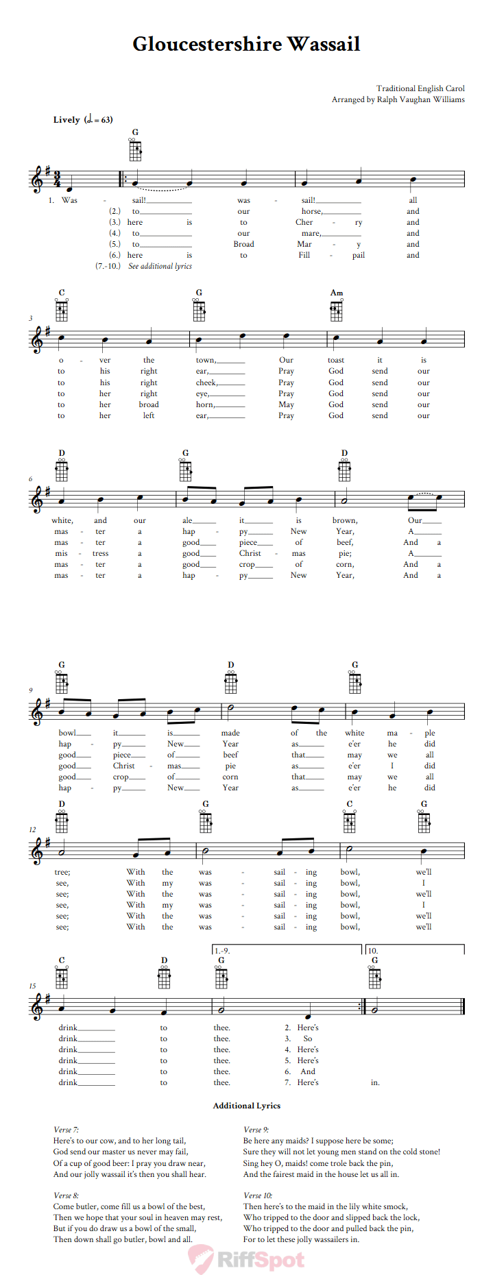 Gloucestershire Wassail Mandolin Chords and Vocal Sheet Music