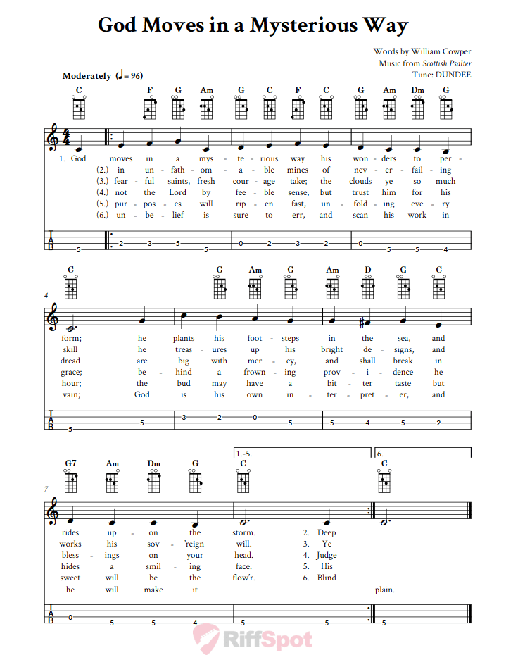 God Moves in a Mysterious Way Mandolin Tab