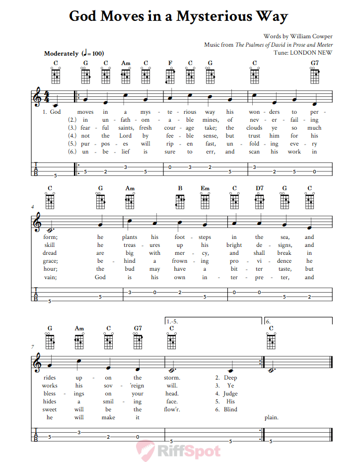 God Moves in a Mysterious Way Mandolin Tab