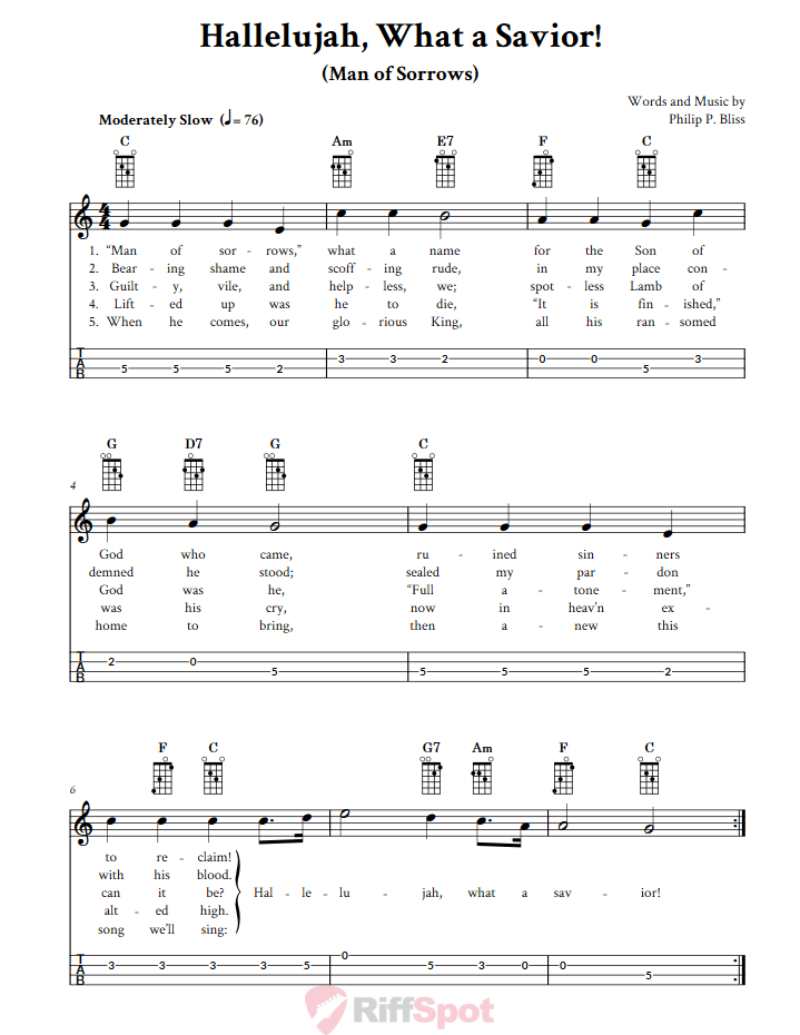 Hallelujah, What a Savior! Mandolin Tab