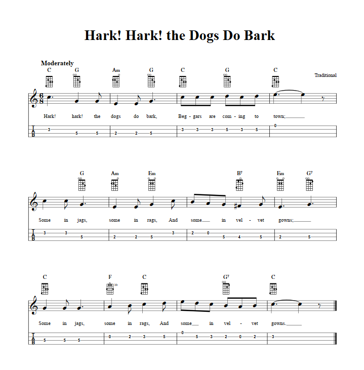 Hark! Hark! the Dogs Do Bark Mandolin Tab