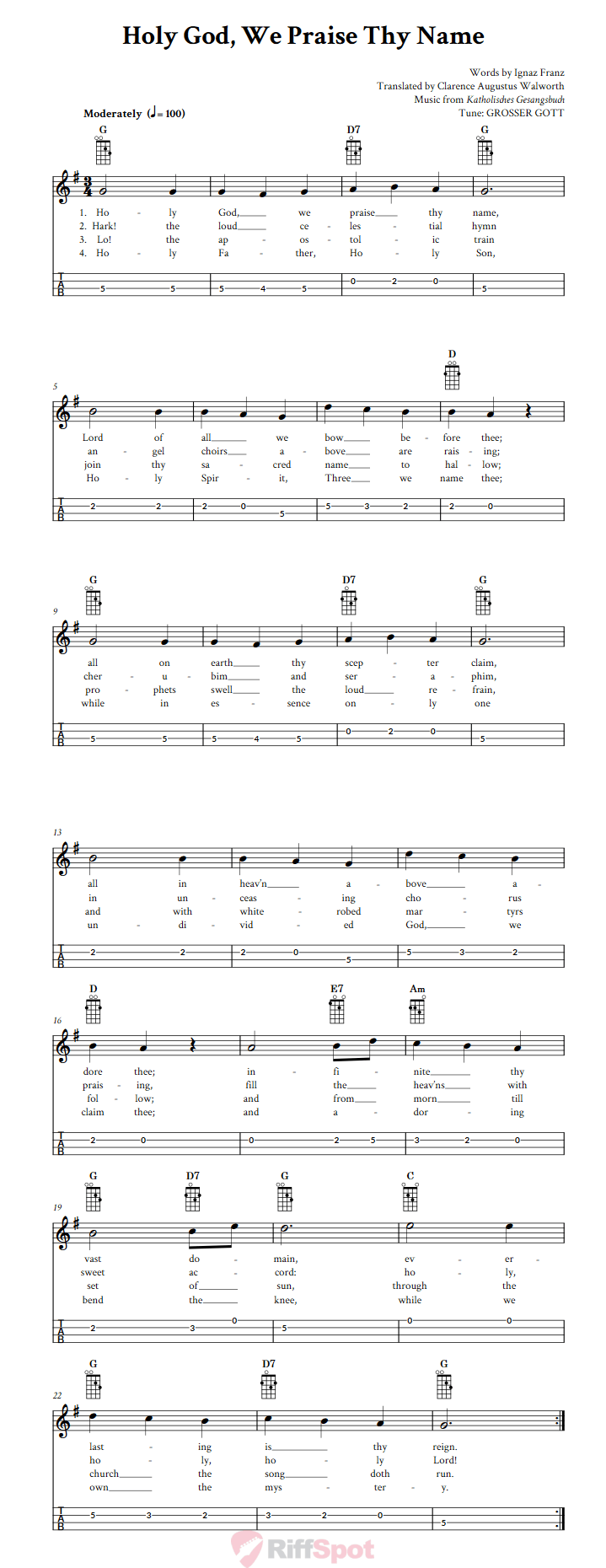 Holy God, We Praise Thy Name Mandolin Tab