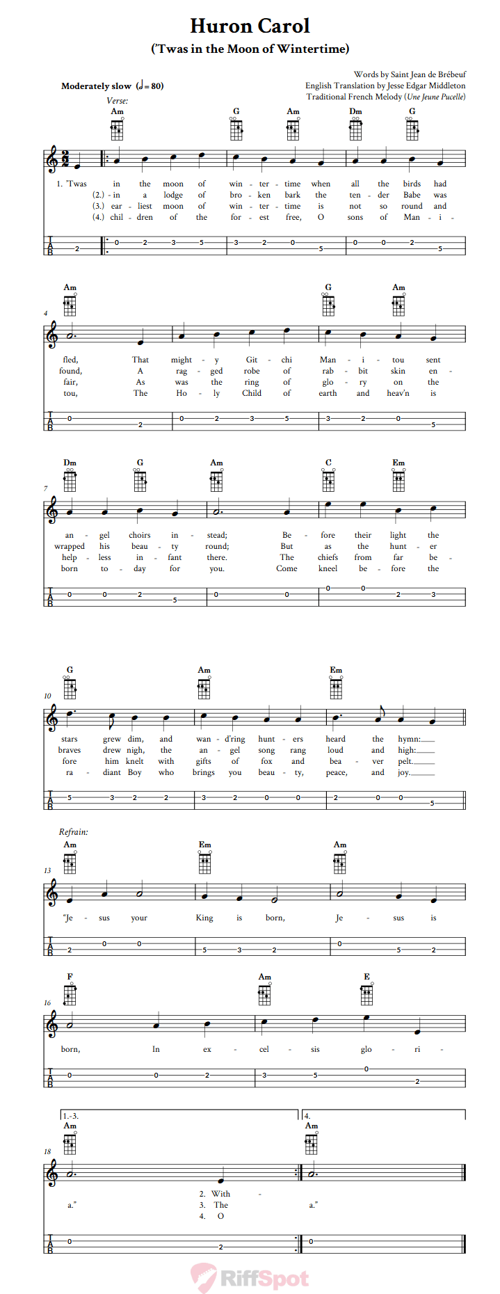 Huron Carol Mandolin Tab