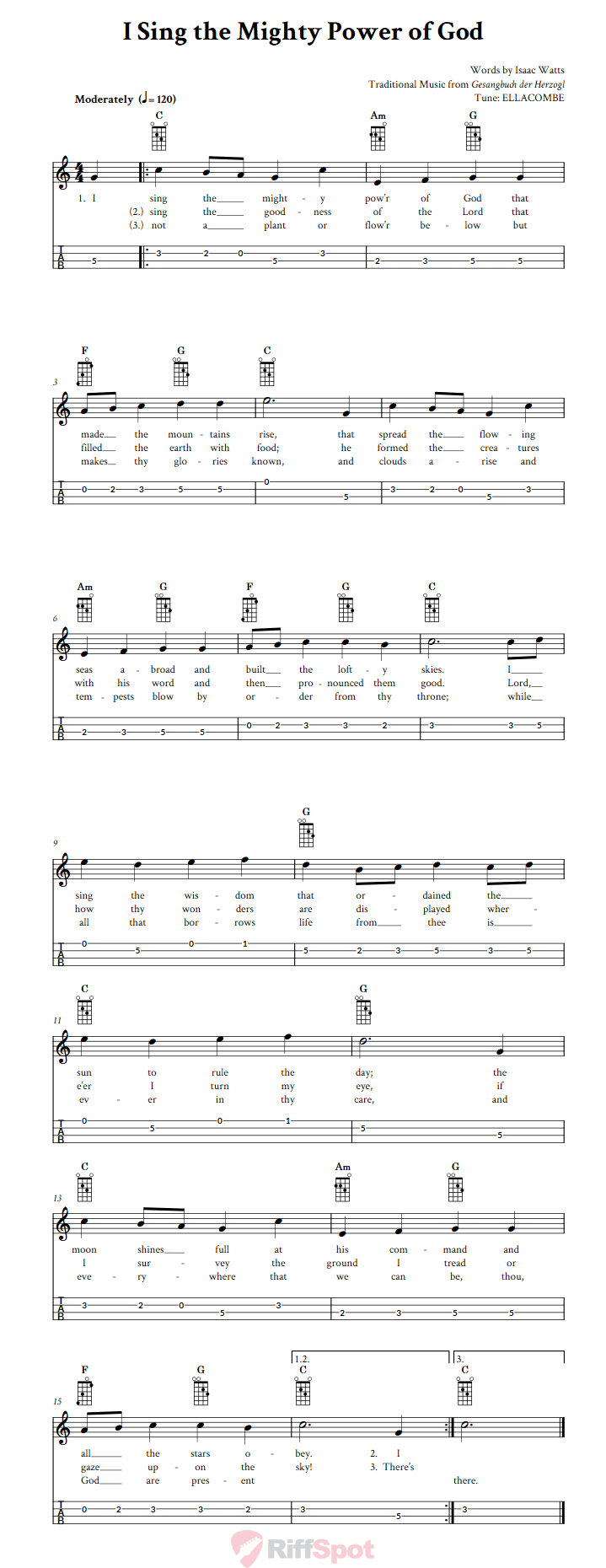 I Sing the Mighty Power of God Mandolin Tab