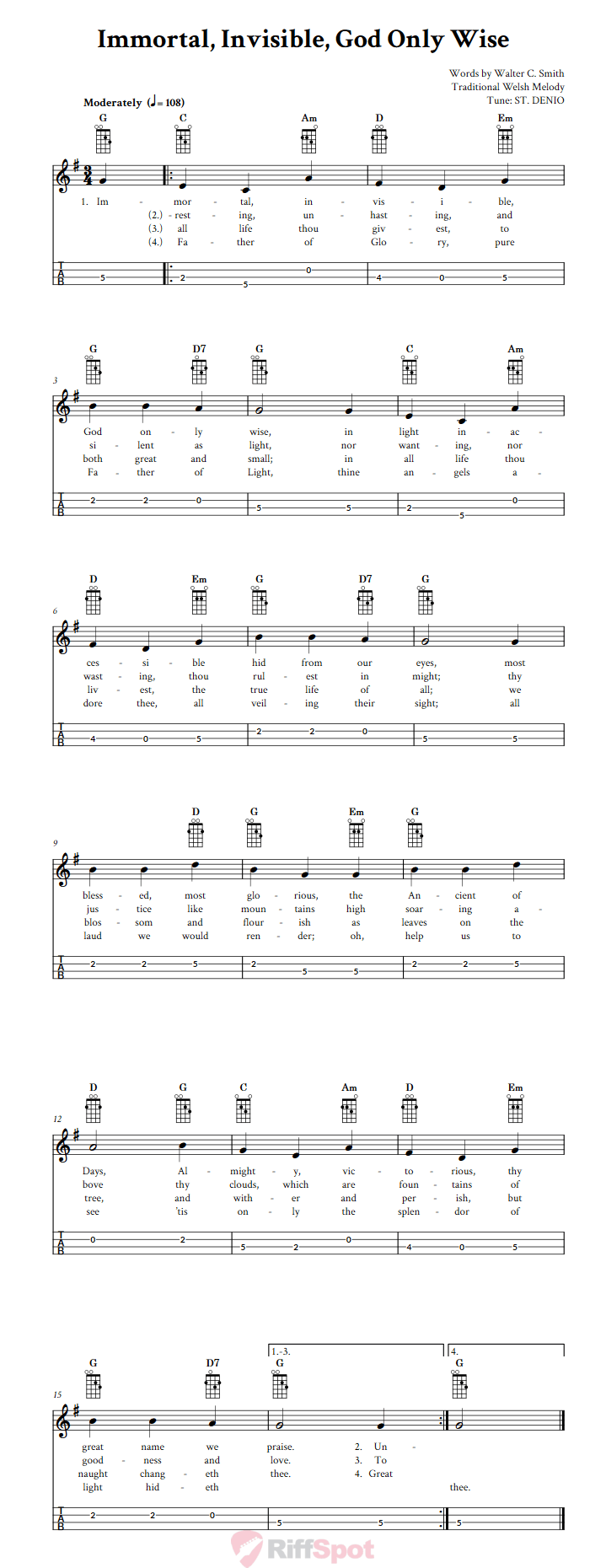 Immortal, Invisible, God Only Wise Mandolin Tab