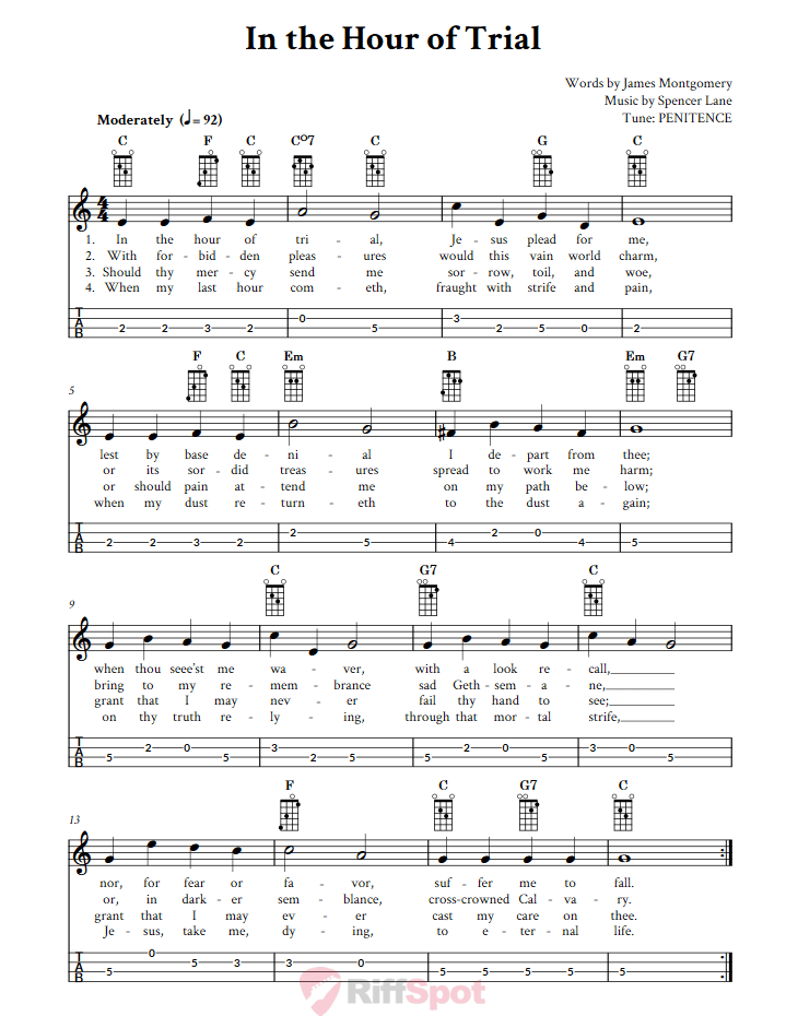 In the Hour of Trial Mandolin Tab