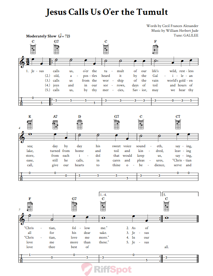 Jesus Calls Us O'er the Tumult Mandolin Tab