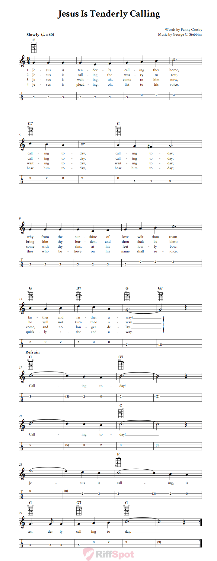 Jesus Is Tenderly Calling Mandolin Tab