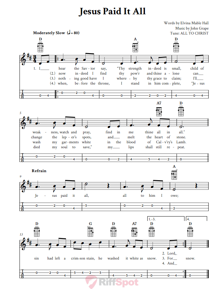 Jesus Paid It All Mandolin Tab