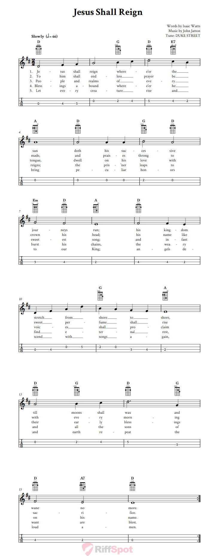 Jesus Shall Reign Mandolin Tab