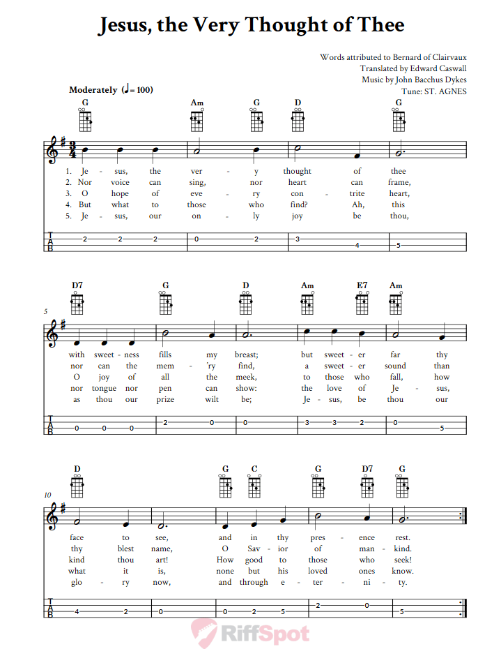 Jesus, the Very Thought of Thee Mandolin Tab