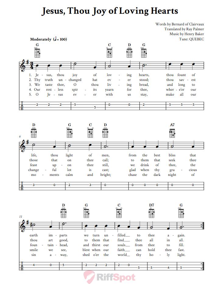 Jesus, Thou Joy of Loving Hearts Mandolin Tab