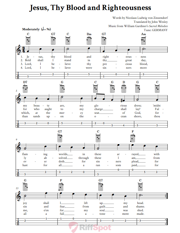 Jesus, Thy Blood and Righteousness Mandolin Tab