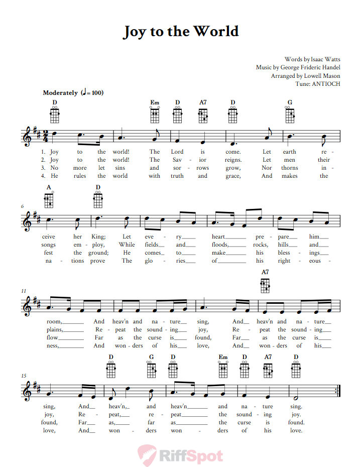 Joy to the World Mandolin Chords and Vocal Sheet Music