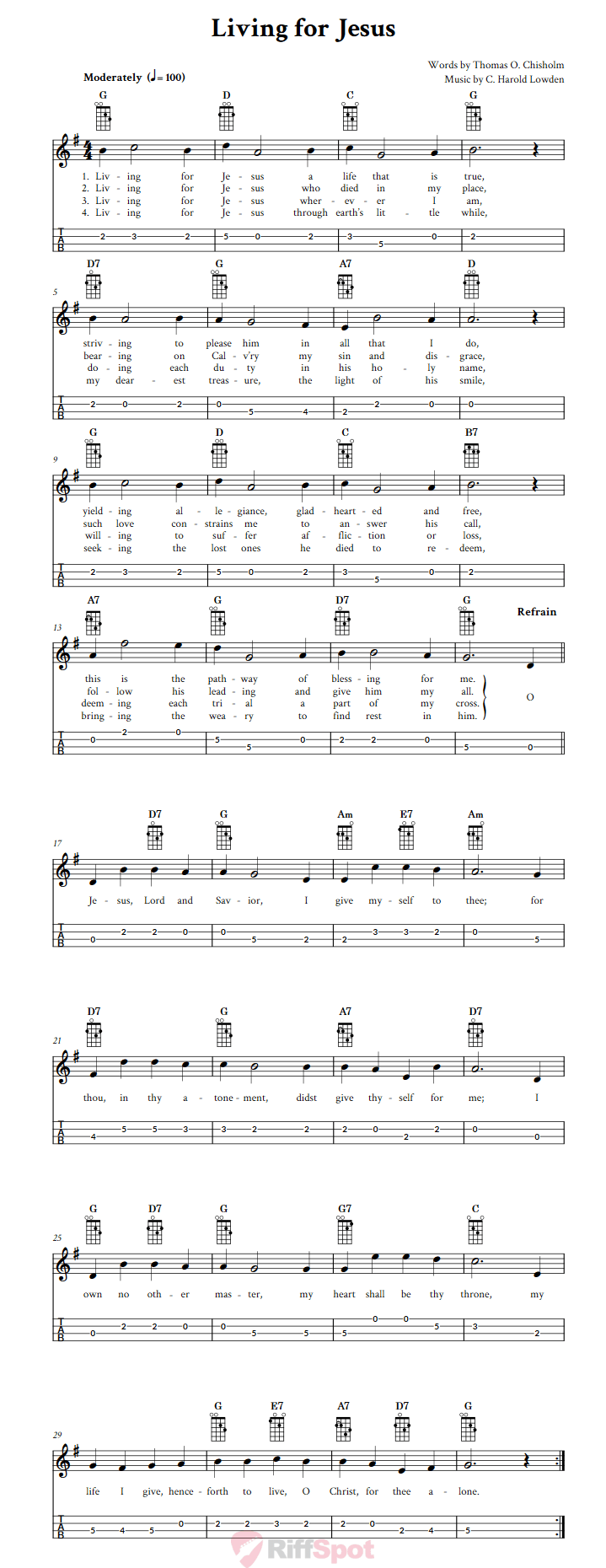 Living For Jesus Mandolin Tab