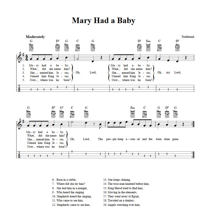 Mary Had a Baby Mandolin Tab