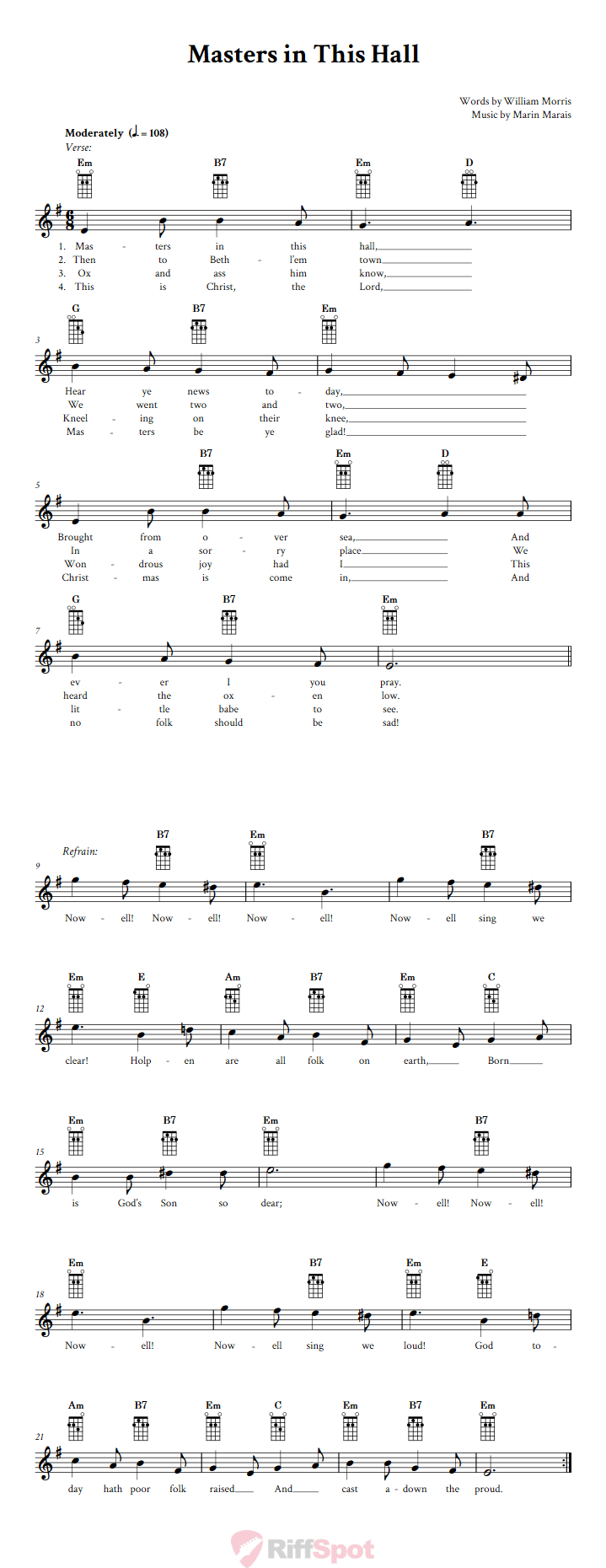 Masters in This Hall Mandolin Chords and Vocal Sheet Music