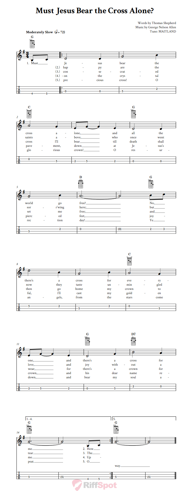 Must Jesus Bear the Cross Alone? Mandolin Tab