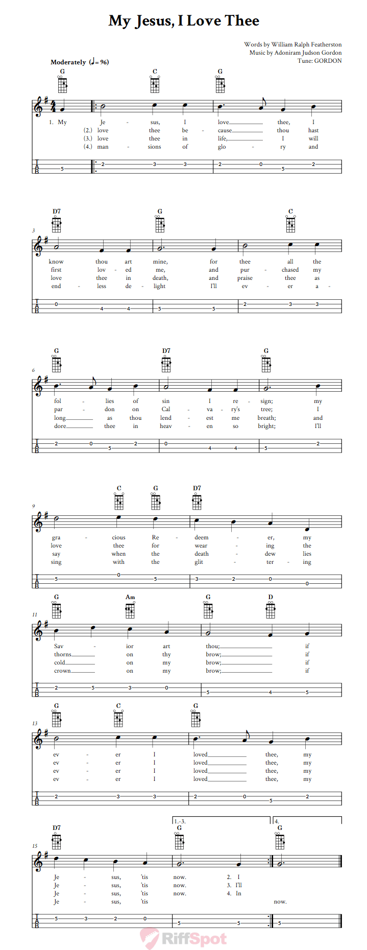 My Jesus, I Love Thee Mandolin Tab