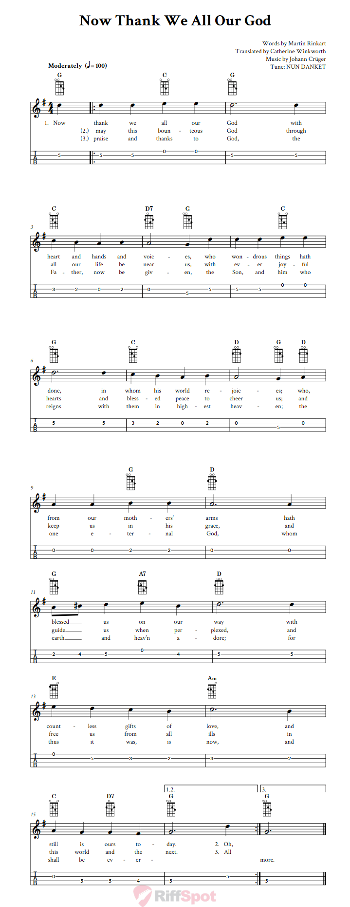 Now Thank We All Our God Mandolin Tab