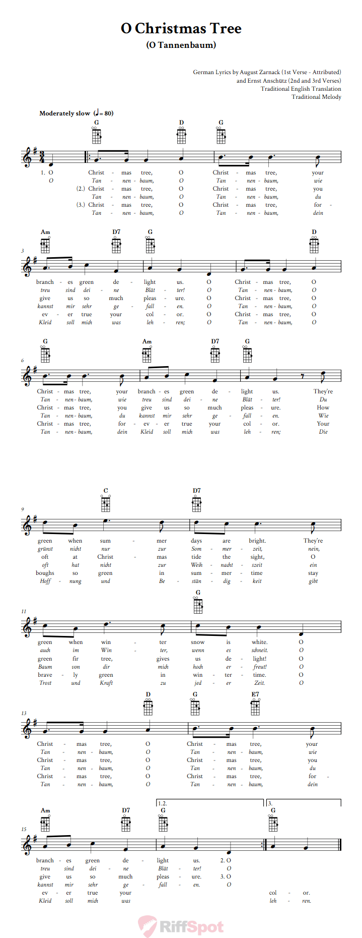 O Christmas Tree Mandolin Chords and Vocal Sheet Music