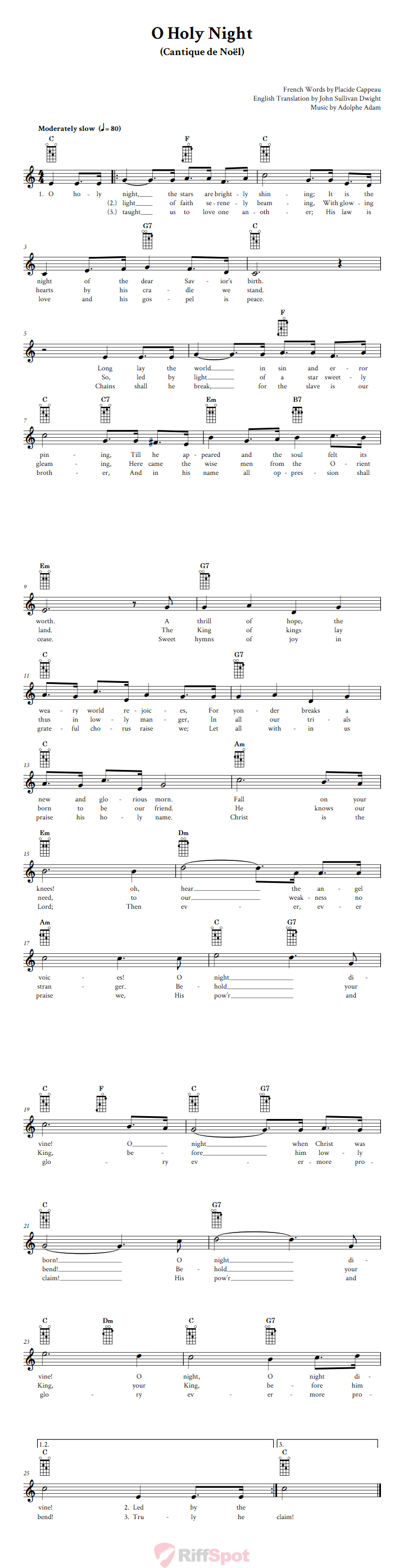 O Holy Night Mandolin Chords and Vocal Sheet Music